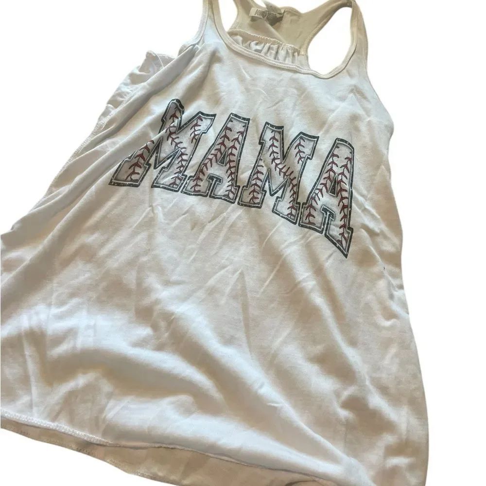 Bella Canvas ladies sz small White Mama Baseball Graphic Racerback Tank